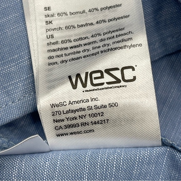 WESC Button Shirt Oden LS Oxford Unisex Long Sleeve Regular Fit Blue Cotton New - Picture 13 of 16